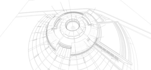 Wireframe of perspective building