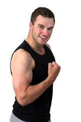 Young attractive man flexing his biceps