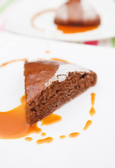 chocolate cake with caramel sauce