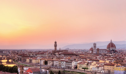 Florence city view in the evening pink sunlight