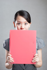 bright picture of beautiful woman with folders