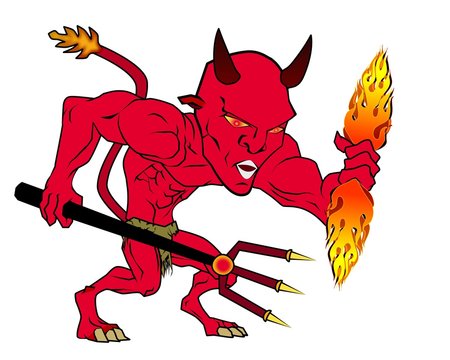 Teufel mit Dreizack und Feuerball