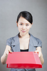 Fototapeta premium bright picture of beautiful woman with folders