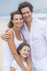 Mother, Father and Child Family Happy on Beach