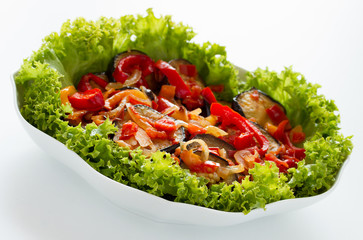 Fried aubergines (eggplant) with vegetables