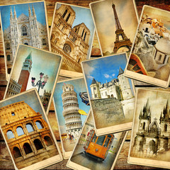 vintage travel collage background - obrazy, fototapety, plakaty