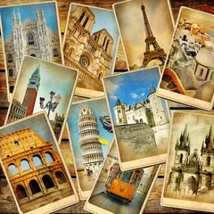 Stickers pour porte Lieux européens fond de collage de voyage vintage