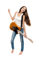 Beautiful young woman with electric guitar