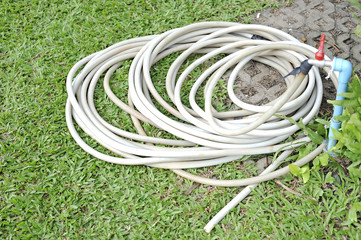 hose pipe on a green grass