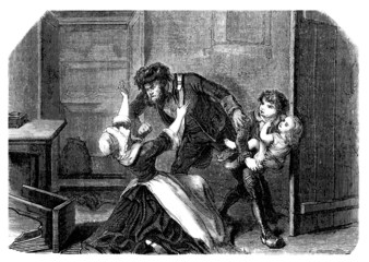 Marital Abuse - Violence conjugale - 19th century - obrazy, fototapety, plakaty