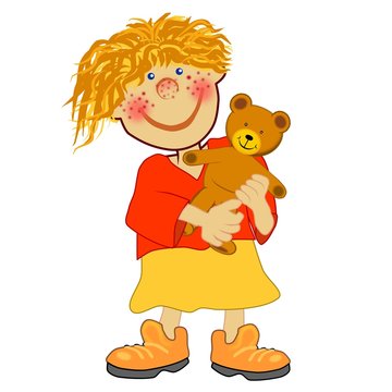 M&auml;dchen mit Teddy im Arm