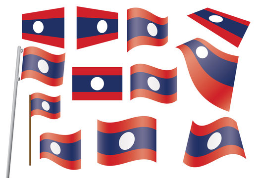 set of flags of Laos vector illustration