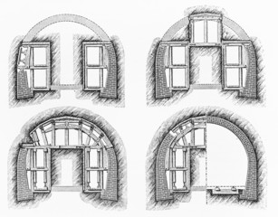 Vintage drawing of a French design tunnel from late 1800's