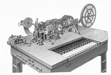 Vintage drawing of a Hughes Morse code telegraph