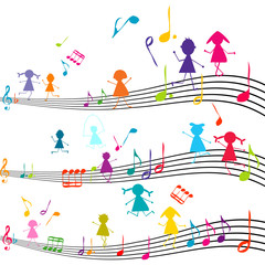 Naklejka premium Music note with kids playing with the musical notes