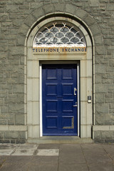 Fototapeta na wymiar Telephone exchange doorway.