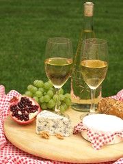 Cheese, fruits and wine