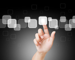 Hand of women pushing button on touch screen