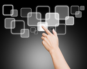 Hand of women pushing button on touch screen