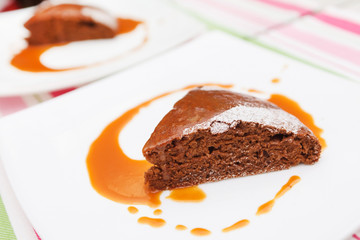 chocolate cake with caramel sauce