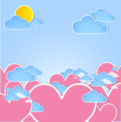 Pink hearts in the sky. Vector