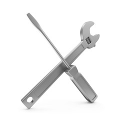 Adjustable Wrench and Screwdriver on white background