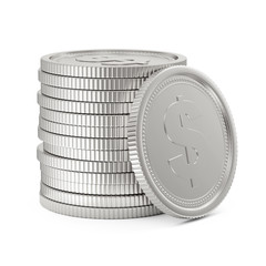 Stack of Silver Coins Isolated on white background