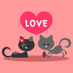Two little cats in love romantic card