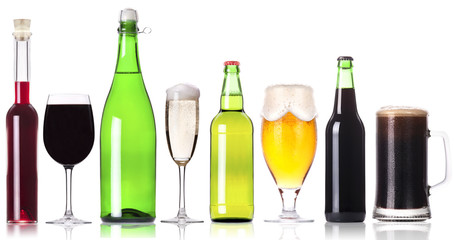 alcohol drinks set isolated