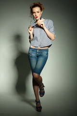 A photo of sexual beautiful girl is in fashion style