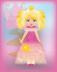 Crédence de cuisine en verre imprimé Chateau Petite princesse dans une robe rose, illustration vectorielle