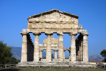 View of ancient Athena Temple in Paestum.