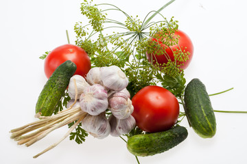 fresh vegetables on the white background