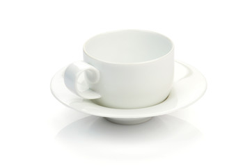 white cup and saucer isolated on white