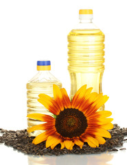 sunflower oil in a plastic bottles isolated on white background