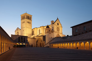 Basilica of St. Francis of Assisi at sunset, Italy - obrazy, fototapety, plakaty