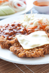 steak set with spaghetti tomato sauce