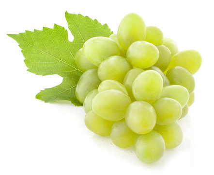 Ripe grapes with leaves, Isolated on white background