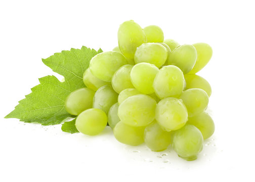 Ripe grapes with leaves, Isolated on white background
