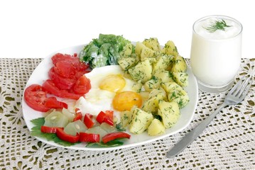 eggs,vegetable and kefir as vegetarian meal