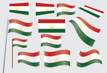 set of flags of Tajikistan vector illustration
