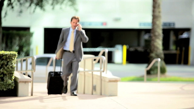 Businessman on Smart Phone Returning Travel
