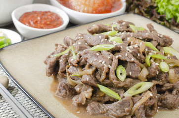 Bulgogi - Korean BBQ beef with kimchi, ssamjang, & lettuce