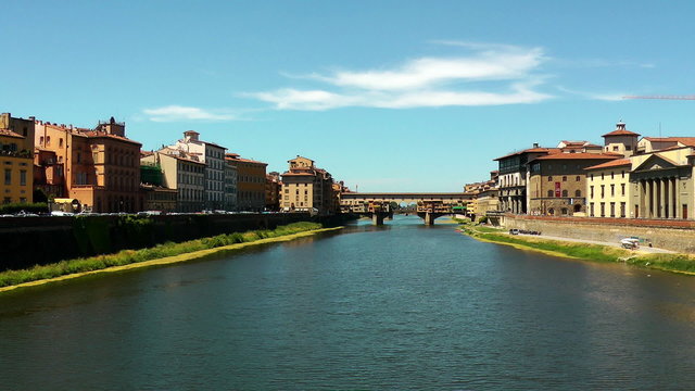 Ponte Vecchio in Florence on Arno river. Italy. Europe.