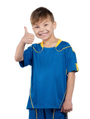 Boy in ukrainian national soccer uniform