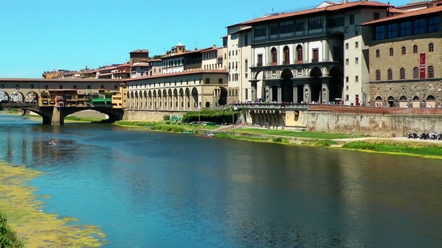 Ponte Vecchio in Florence on Arno river. Italy. Europe.