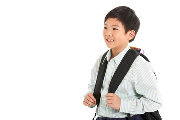 Studio Shot Of Chinese Boy In School Uniform