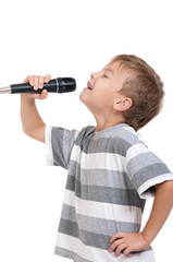 Naklejka premium Boy with microphone
