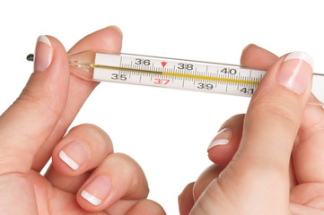 Hand with thermometer
