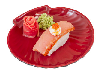 salmon sushi with white background